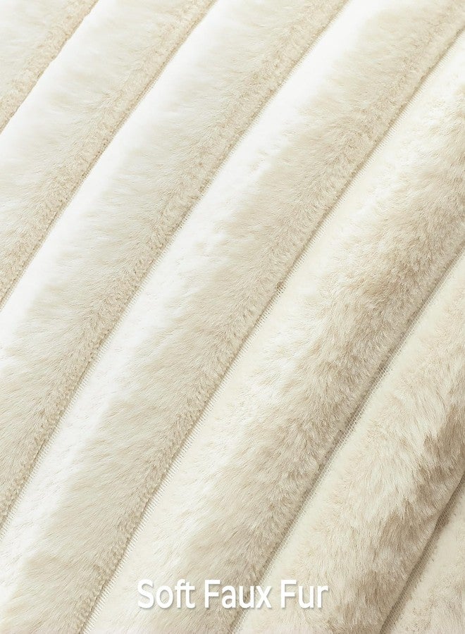 OTOSTAR Cream White Faux Rabbit Fur Decorative Throw Pillow Cover 16x24 Inch Soft Cozy Plush Striped Pillowcase Velvet Cushion Cover for Sofa Couch Bed Living Room - Image 3