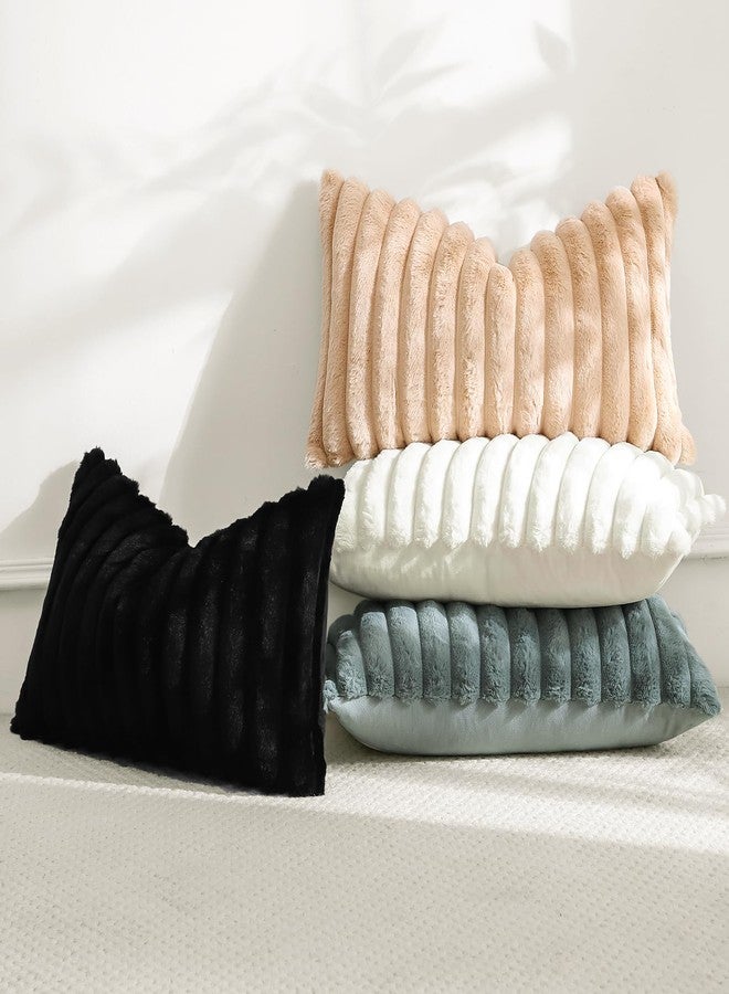OTOSTAR Cream White Faux Rabbit Fur Decorative Throw Pillow Cover 16x24 Inch Soft Cozy Plush Striped Pillowcase Velvet Cushion Cover for Sofa Couch Bed Living Room - Image 5