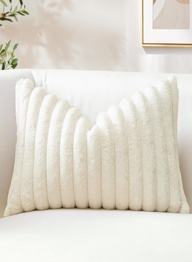 OTOSTAR Cream White Faux Rabbit Fur Decorative Throw Pillow Cover 16x24 Inch Soft Cozy Plush Striped Pillowcase Velvet Cushion Cover for Sofa Couch Bed Living Room - Image 1