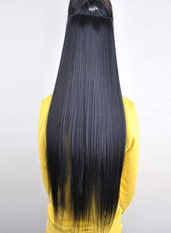 BLUSHIA Women's 5 Clip Straight Hair Extension (Black, 24 Inch) - Image 2