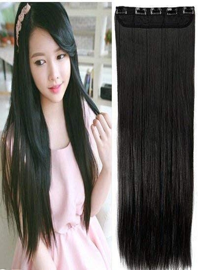 BLUSHIA Women's 5 Clip Straight Hair Extension (Black, 24 Inch) - Image 1