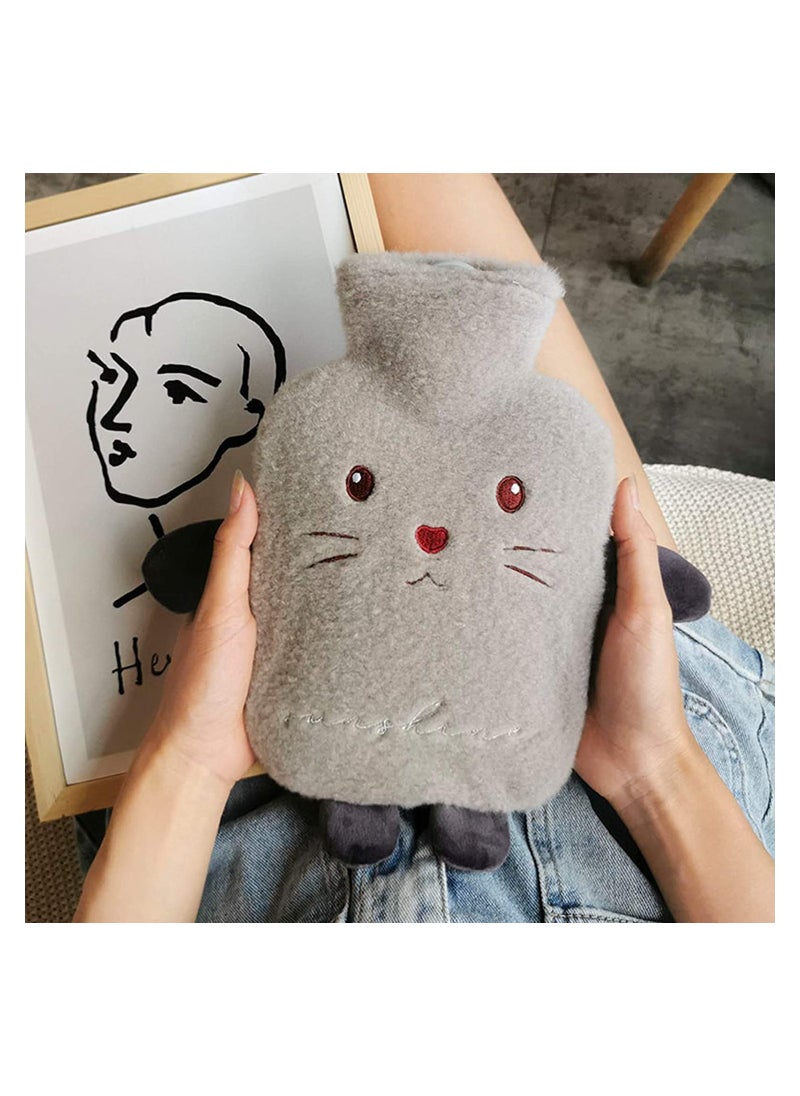 SYOSI Hot Water Bottle Set with Cover 1L Soft Fluff Small Hot Water Bottle Washable Lamb Wool Hot Water Bag for Back Neck Waist LegsChildren Baby Adult The Best Winter Gifts Gray  - Image 2