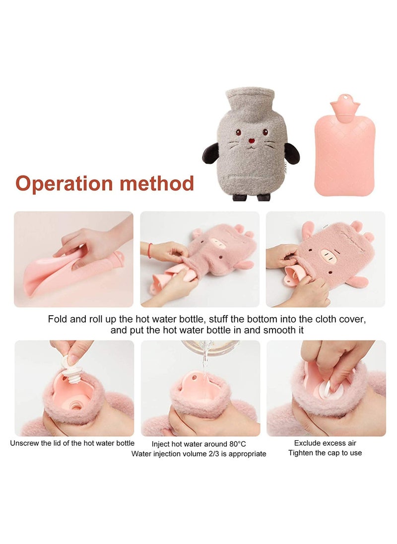 SYOSI Hot Water Bottle Set with Cover 1L Soft Fluff Small Hot Water Bottle Washable Lamb Wool Hot Water Bag for Back Neck Waist LegsChildren Baby Adult The Best Winter Gifts Gray  - Image 5