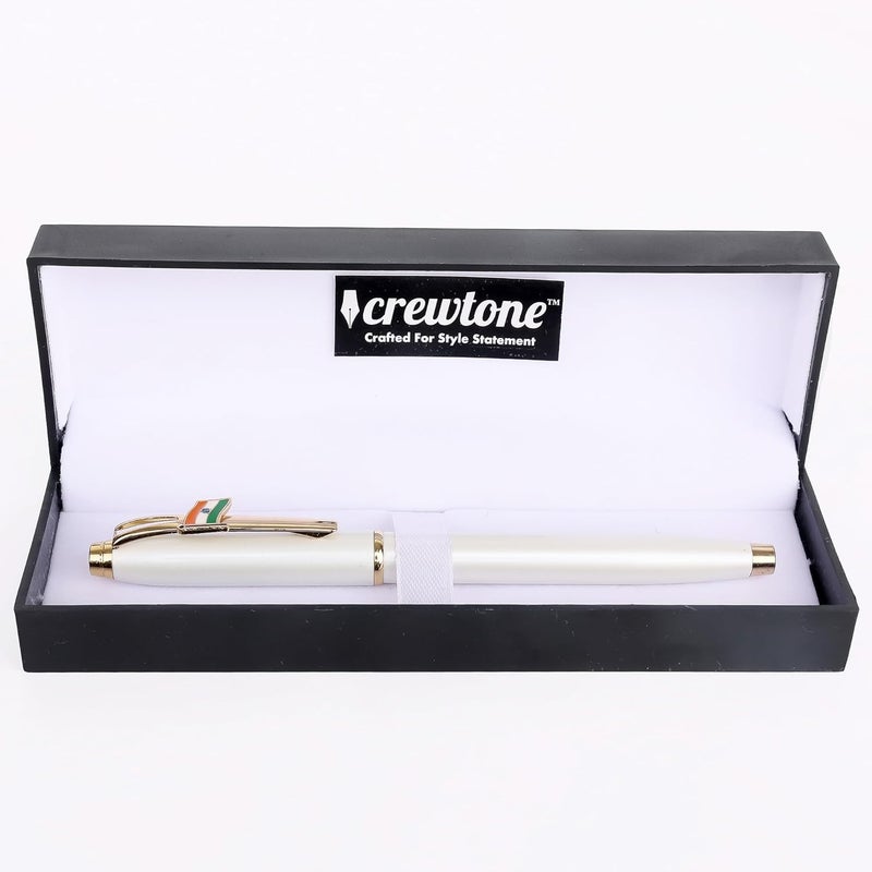 crewtone 20827 20666 Luxury Indian Flag Edition White Metal Body Roller Ball Pen With Golden Clip & Golden Trim, Gift Set for Men & Women, Executives with High End Gift Box. - Image 3