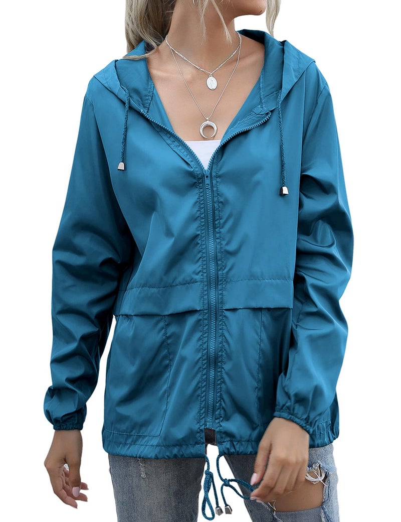 JMinger Lightweight Rain Jackets for Women Waterproof Windbreaker Jacket Women Middle Blue XL - Image 2