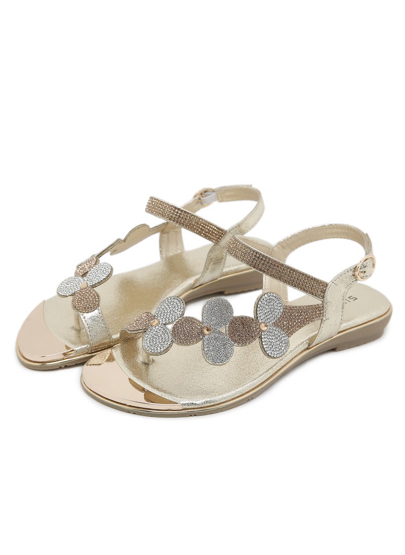 SIKETU - Stylish And Comfortable Flat Flat Open-Toed Rhinestones With Elastic Sandals For Women Grey - Image 1