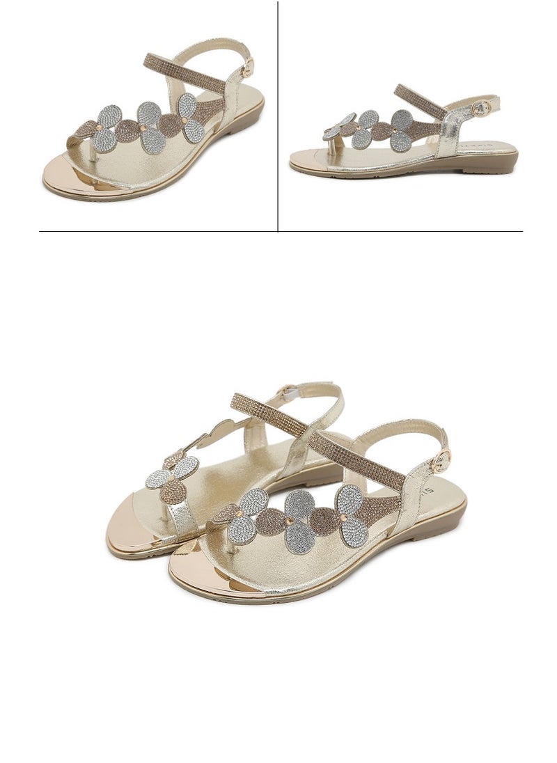 SIKETU - Stylish And Comfortable Flat Flat Open-Toed Rhinestones With Elastic Sandals For Women Grey - Image 1