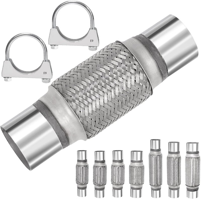 Mardatt 3Pcs Exhaust Flex Pipe Stainless Steel Exhaust Flex Pipe Double Braid Exhaust Flex Tube U-Bolt Clamp Stainless Steel Muffler U-Bolt Clamps for Cars Trucks Buses Pipes(2.5" x 6" x 10") - Image 1