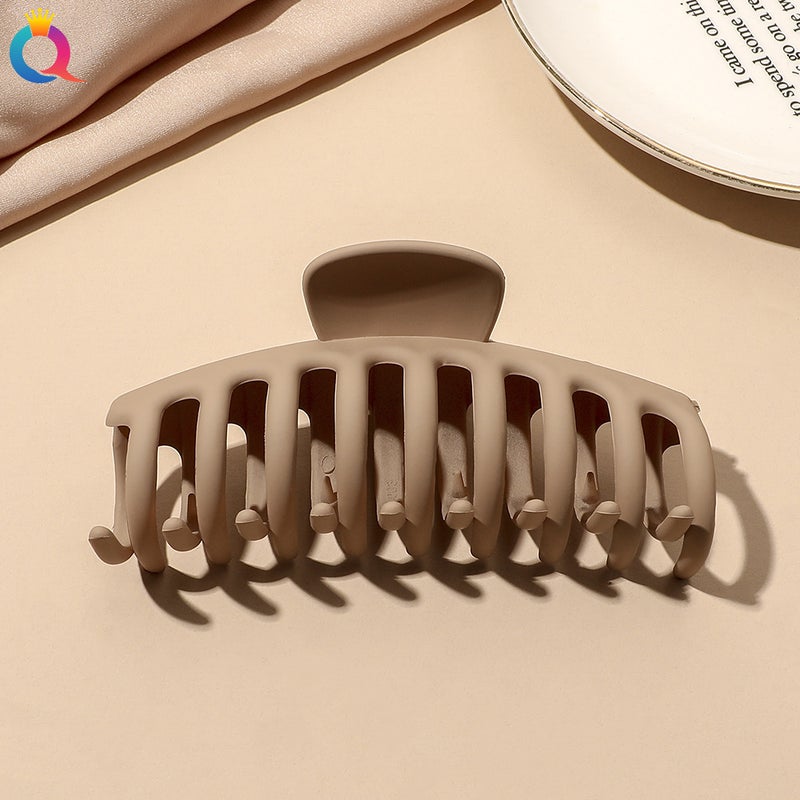 Generic Qiyue Korean curry simple shark clip frosted hairpin fashion back head plate hair clip hair accessories wholesaleMilk coffee scrub grip-keel Milk coffee scrub grip-keel