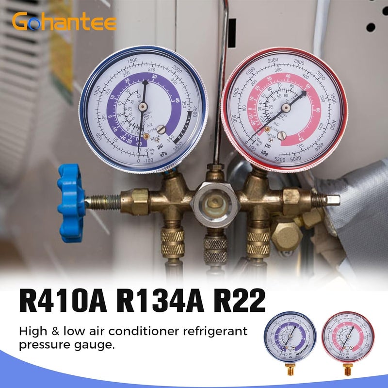 gohantee مقاييس ضغط مكيف الهواء لـ R410A R134A R22 PSI PA، مقياس ضغط التبريد المنخفض والمرتفع 70 مم/2.7 بوصة - Image 2