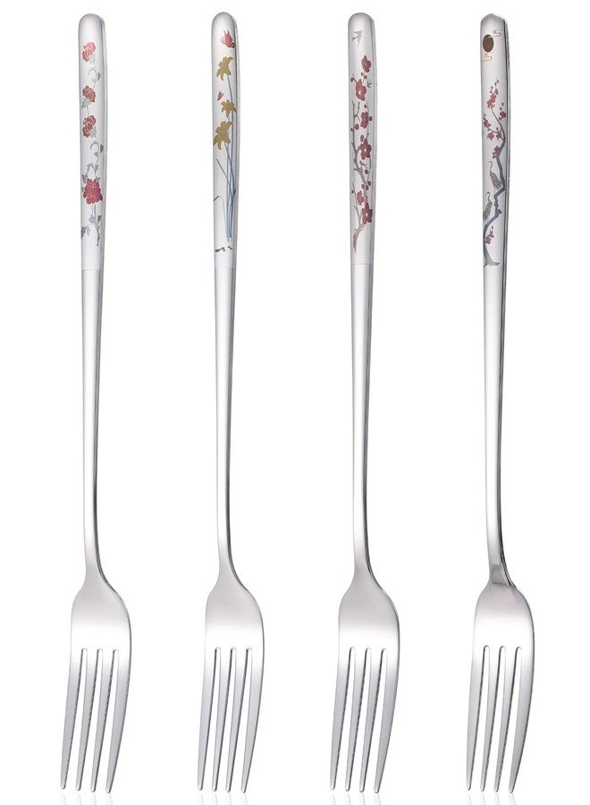 MBAIYO 4Pcs 8" Korean Forks, Stainless Steel Korean Fork with Floral Pattern Kitchen Forks Mirror Finish Flatware for Dinner Salad Dessert Home Restaurant Use - Image 1