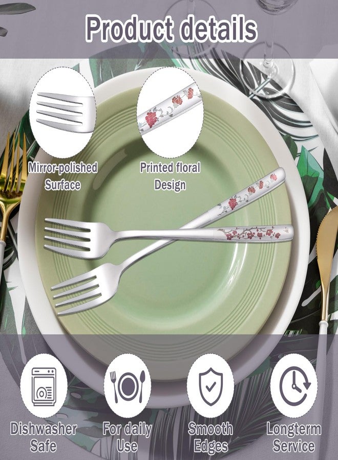 MBAIYO 4Pcs 8" Korean Forks, Stainless Steel Korean Fork with Floral Pattern Kitchen Forks Mirror Finish Flatware for Dinner Salad Dessert Home Restaurant Use - Image 2