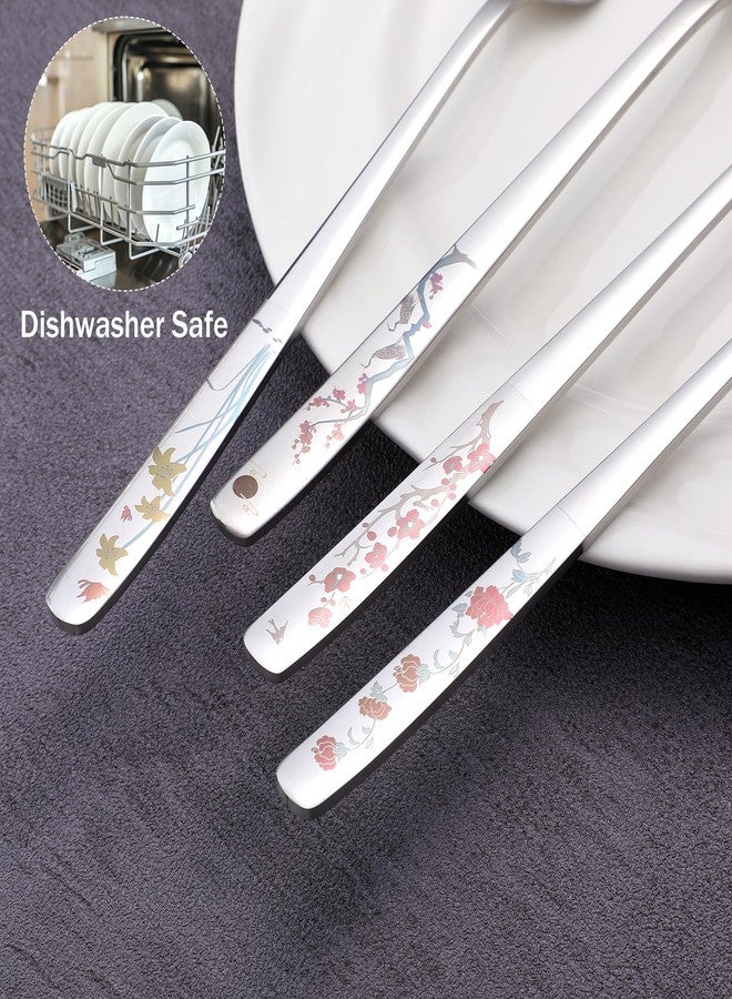 MBAIYO 4Pcs 8" Korean Forks, Stainless Steel Korean Fork with Floral Pattern Kitchen Forks Mirror Finish Flatware for Dinner Salad Dessert Home Restaurant Use - Image 4