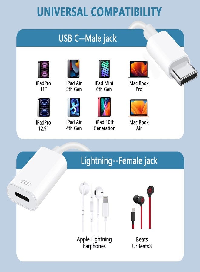 LecLooc USB C to Lightning Headphone Audio Adapter for iPhone 16 15 Plus Pro Max with Charge Data,Type C Male to Female Lightning Earphone Converter Dongle for iPad Pro Air Mini MacBook - Image 2