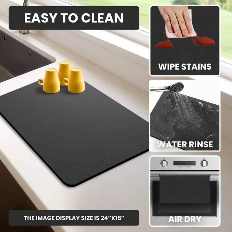 STRABELLA Dish Drying Mat Super Absorbent â€“ 12" x 18" Coffee Mat for Countertops â€“ Non-Slip Drying Mat for Kitchen Counter â€“ Easy to Clean Water Absorbent Mat â€“ Quick Dry Dish Drying Mats (Black) - Image 3