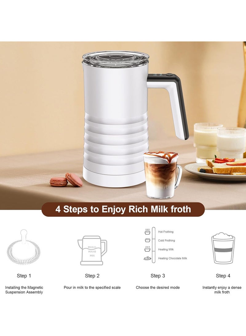 Electric Milk Frother and Steamer 4 in 1 Automatic Milk Warmer 400W Non-Stick Interior 580ml Hot/Cold Stainless Steel Milk Foam Maker for Coffee/Hot Chocolate Milk/Latte/Cappuccinos-White - Image 4