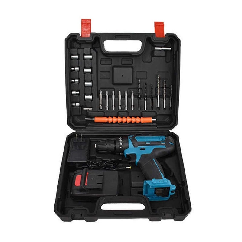 Cordless Drill Driver Kit with Rechargeable Battery, Charger, Hand Tools and Accessories Set in Carrying Case (blue)