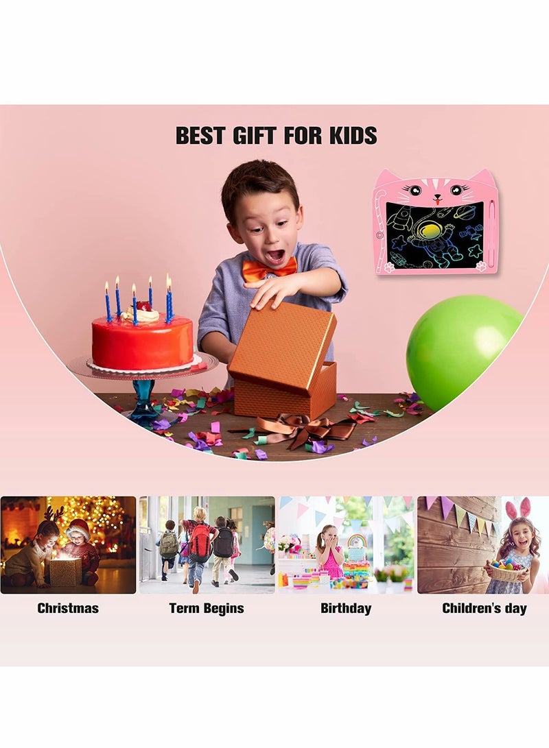 LCD Writing Tablet, 8.5 Inch Doodle Board with Lock Function, Colorful Screen Drawing Pad for Kids, Educational Erasable Toy, Perfect for Preschool Learning and Creativity (Pink Cat Design) - Image 1