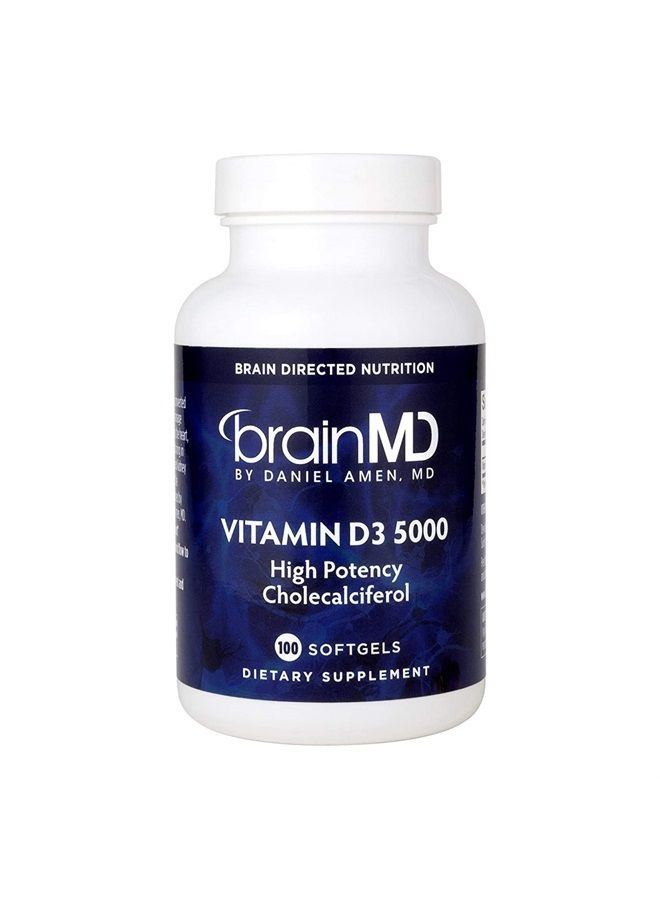 BrainMD by Dr Amen Vitamin D3 5000 - 100 Softgels - High Potency Cholecalciferol - Gluten Free - 100 Servings - Image 1