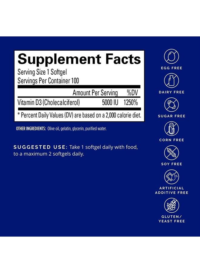 BrainMD by Dr Amen Vitamin D3 5000 - 100 Softgels - High Potency Cholecalciferol - Gluten Free - 100 Servings - Image 2