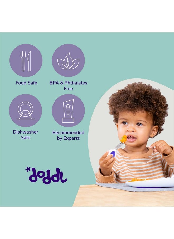 Doddl doddl Toddler Utensils, Ergonomic Fork and Spoon Set for Self Feeding, Stainless Steel Silverware for 1-3 Year Olds, BPA Free, Dishwasher Safe (Aqua)  - Image 5