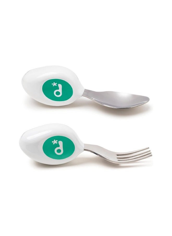 Doddl doddl Toddler Utensils, Ergonomic Fork and Spoon Set for Self Feeding, Stainless Steel Silverware for 1-3 Year Olds, BPA Free, Dishwasher Safe (Aqua)  - Image 1