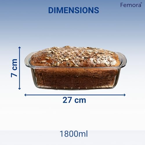 Femora Borosilicate Glass Baking Dish | 1 Year Warranty | Microwave Safe, Baking Tray for Microwave Oven, Oven Safe Cookware, Baking Dish for Oven, Transparent, Rectangle (Set of 1-1800 ml) - Image 3