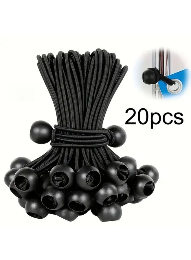 20pcs Black Heavy Duty Elastic Ball Bungee Cords with Hooks Multi Purpose Straps - Image 2
