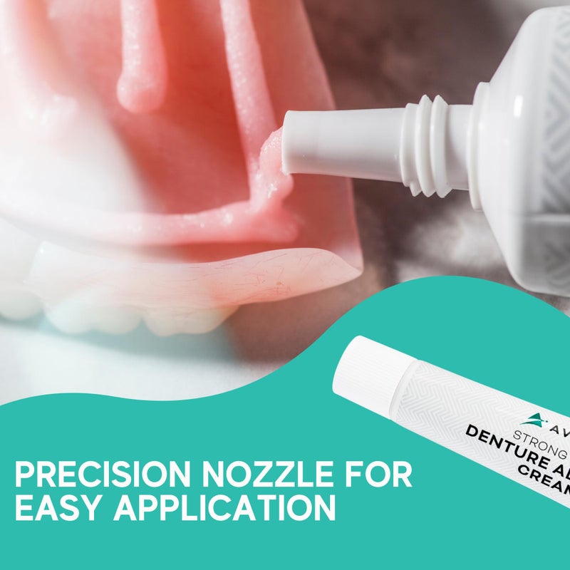 Avistar Extra Strong Denture Adhesive Cream, 12 Hour Hold Dental Glue, Waterproof, Zinc & Fluoride Free, Easy Apply Nozzle, Seals Food Out for Comfort, Mint Flavor (3 Pack, 4.2 Fl Oz) - Image 2