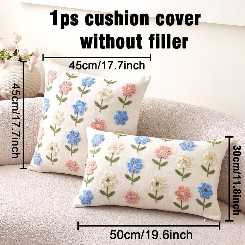 Chenille Beige Flowers Daisy Pillowcase 19.69x11.81 Inch Soft Cushion Cover For Sofa Bed Living Room - Image 3