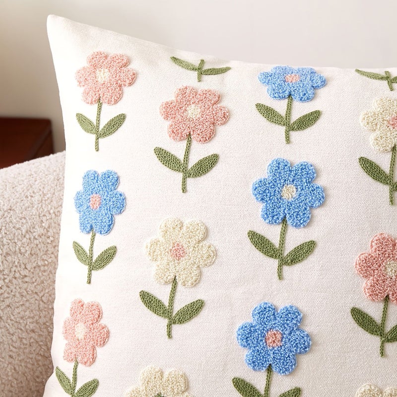 Chenille Beige Flowers Daisy Pillowcase 19.69x11.81 Inch Soft Cushion Cover For Sofa Bed Living Room - Image 5