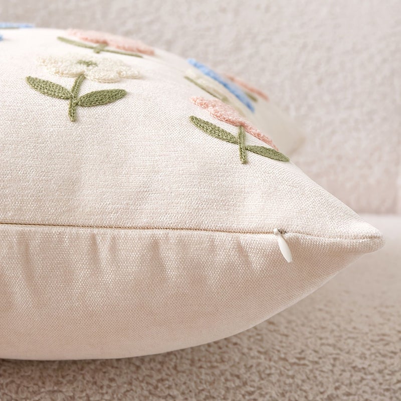 Chenille Beige Flowers Daisy Pillowcase 19.69x11.81 Inch Soft Cushion Cover For Sofa Bed Living Room - Image 4