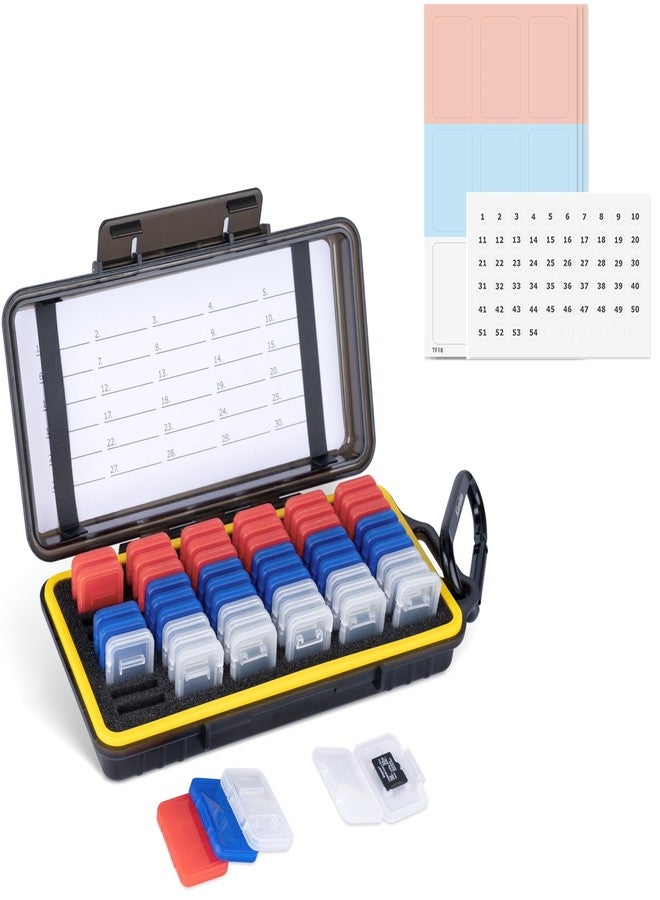 Kiorafoto, Micro SD Card Holder with 54 Packs, 3 Colors Clear Plastic Micro SD Card Case for TF Micro SD SDXC SDHC Card Waterproof Shockproof Dustproof Memory Card Case - Image 1
