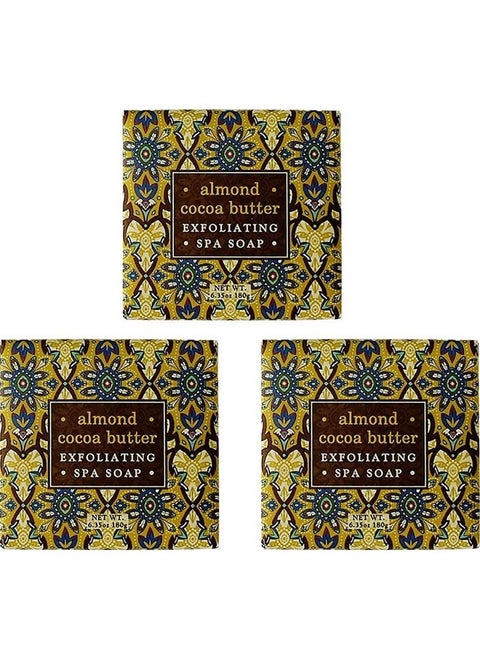 Almond Exfoliating Spa Soap Enriched With Almond Oil Shea Butter And Cocoa Butter. Blended With Cocoa Bean Shell No Parabens No Sulfates 6.35 Oz. (3 Pack)