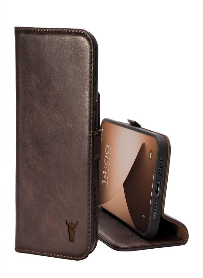 TORRO Case Compatible with iPhone 13 Pro Max - Premium Leather Wallet Case with Kickstand and Card Slots (Dark Brown) - Image 1