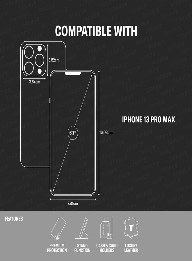TORRO Case Compatible with iPhone 13 Pro Max - Premium Leather Wallet Case with Kickstand and Card Slots (Dark Brown) - Image 2