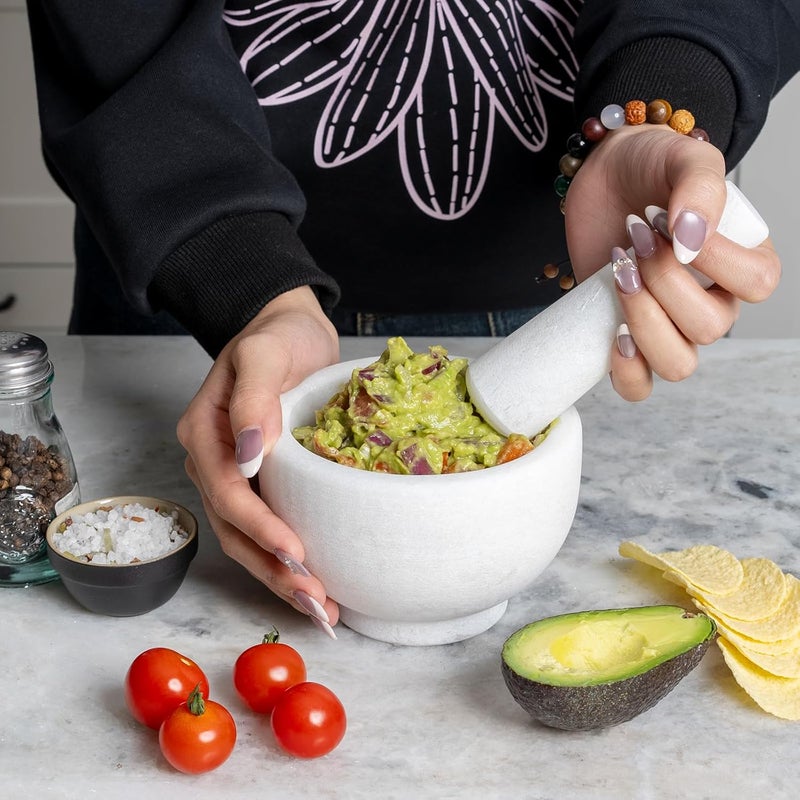 Koville Natural Marble Mortar and Pestle Set, 5" Unpolished Heavy Duty Grinder Bowl for Kitchen, Guacamole, Salsa, Pill Crusher, Spice, Herb, Marble Bowl for Kitchen Counter(Rough Surface Finished) - Image 5