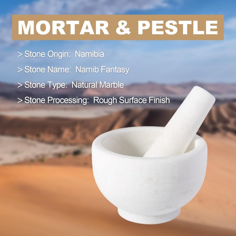 Koville Natural Marble Mortar and Pestle Set, 5" Unpolished Heavy Duty Grinder Bowl for Kitchen, Guacamole, Salsa, Pill Crusher, Spice, Herb, Marble Bowl for Kitchen Counter(Rough Surface Finished) - Image 2