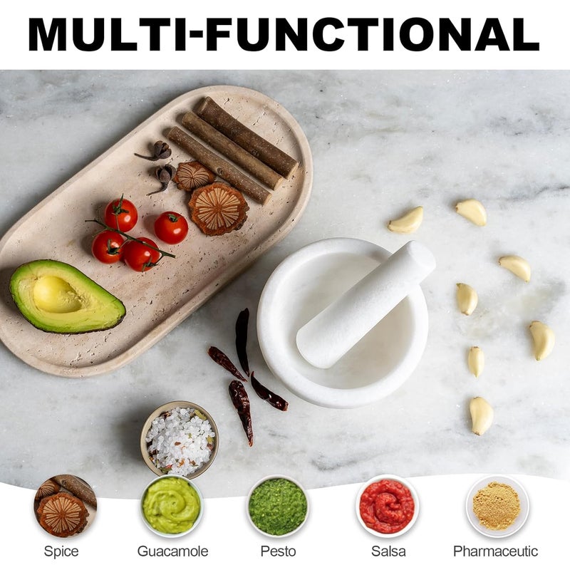 Koville Natural Marble Mortar and Pestle Set, 5" Unpolished Heavy Duty Grinder Bowl for Kitchen, Guacamole, Salsa, Pill Crusher, Spice, Herb, Marble Bowl for Kitchen Counter(Rough Surface Finished) - Image 4