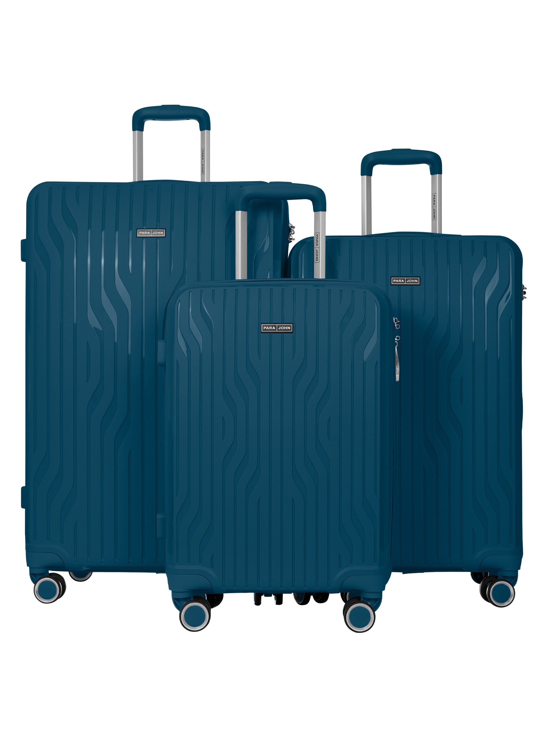 PARAJOHN 3-Piece Hard Side Poly Propylene Spinner Luggage Trolley Set 20/24/28 Inch Oil Blue 