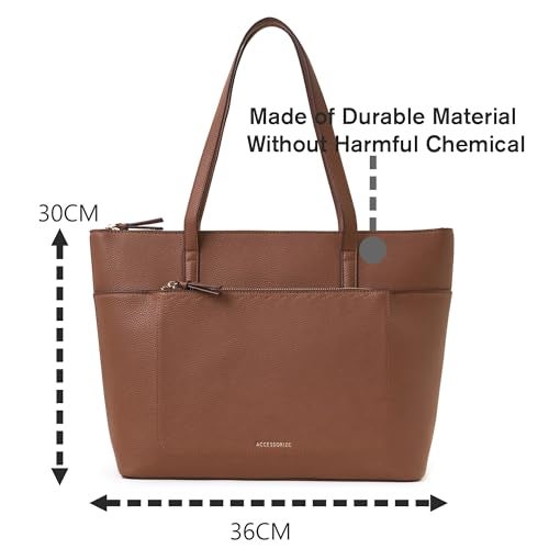 Accessorize London Women's Classic Brown Front Pocket Tote Bag| Tote bags for women office use |Spacious Work bag for woman |Shoulder bag for ladies Stylish - Image 4