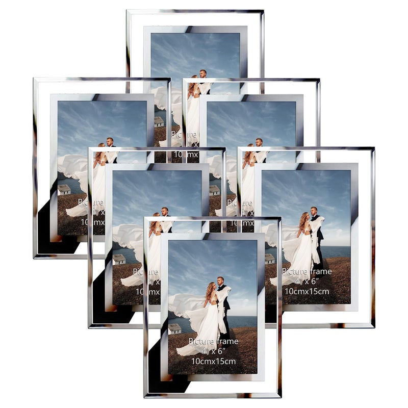 PETAFLOP 4x6 Picture Frames  Mirrored Glass Photo Frame 4 by 6 for Tabletop Display  6 Pack - Image 1