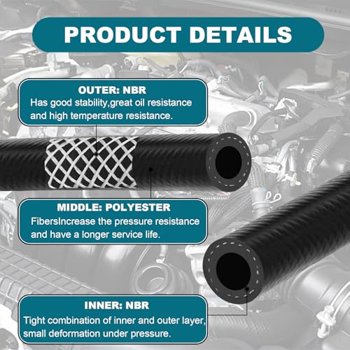 Eunice 5/16 Inch (8mm) ID Fuel Line Hose, 10 FT 302PSI Push Lock NBR Rubber Hose for Automotive - Image 4