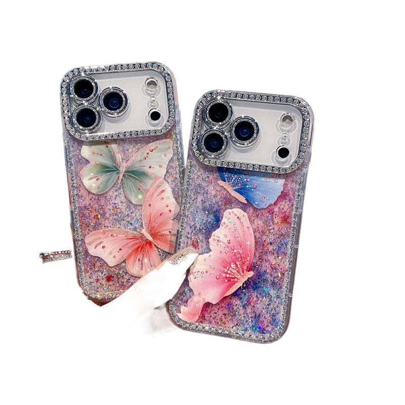 غطاء واقي بAcrylic لـ iPhone 17 / 17 Air / 17 Pro / 17 Pro Max مع حماية من السقوط وتغطية كاملة مع مقاوم للصدمات مع نقشة الفراشة مع بريق الماس باللون Butterfly من الأكريليك - Layan Lure - Image 2