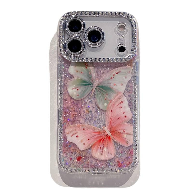 غطاء واقي بAcrylic لـ iPhone 17 / 17 Air / 17 Pro / 17 Pro Max مع حماية من السقوط وتغطية كاملة مع مقاوم للصدمات مع نقشة الفراشة مع بريق الماس باللون Butterfly من الأكريليك - Layan Lure - Image 1