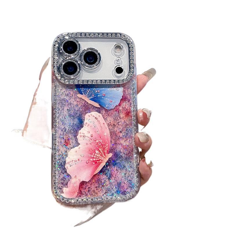 غطاء واقي بAcrylic لـ iPhone 17 / 17 Air / 17 Pro / 17 Pro Max مع حماية من السقوط وتغطية كاملة مع مقاوم للصدمات مع نقشة الفراشة مع بريق الماس باللون Butterfly من الأكريليك - Layan Lure - Image 4