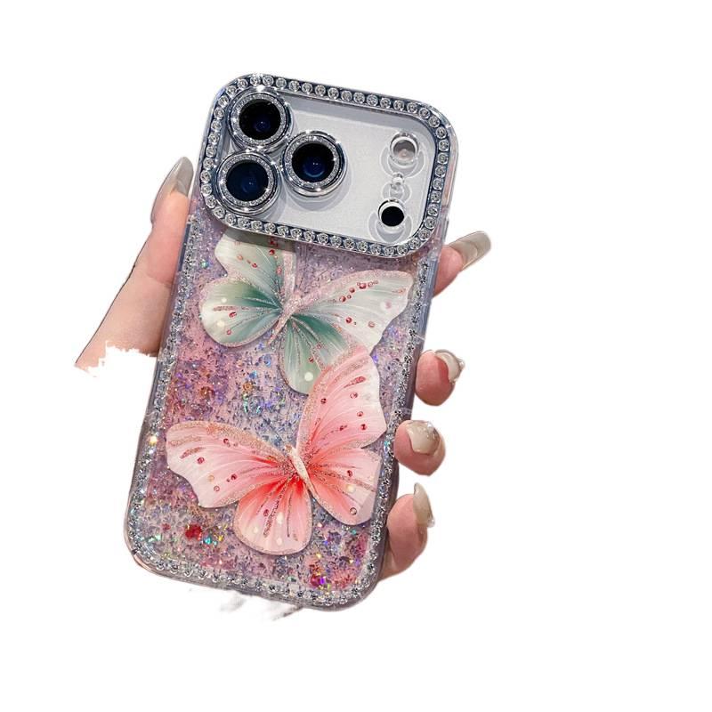 غطاء واقي بAcrylic لـ iPhone 17 / 17 Air / 17 Pro / 17 Pro Max مع حماية من السقوط وتغطية كاملة مع مقاوم للصدمات مع نقشة الفراشة مع بريق الماس باللون Butterfly من الأكريليك - Layan Lure - Image 3