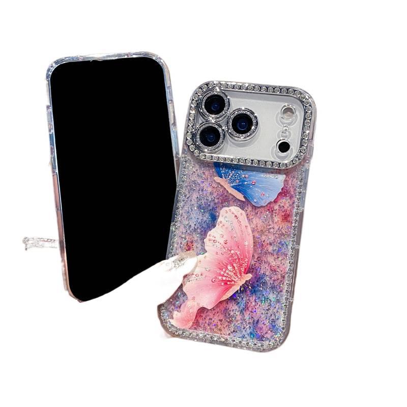 غطاء واقي بAcrylic لـ iPhone 17 / 17 Air / 17 Pro / 17 Pro Max مع حماية من السقوط وتغطية كاملة مع مقاوم للصدمات مع نقشة الفراشة مع بريق الماس باللون Butterfly من الأكريليك - Layan Lure - Image 5