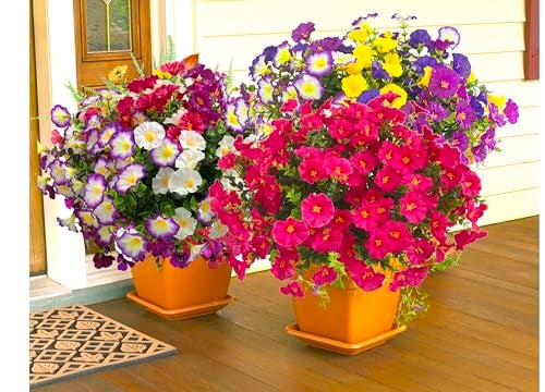 TSTWETO Artificial Faux Flowers for Outdoors, 12 Bundles Artificial Plants Outdoor UV Resistant, Fake Morning Glory Silk Flowers for Outside Planter Porch Patio Yard-Rose Red - Image 5