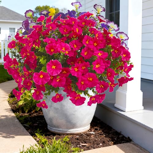 TSTWETO Artificial Faux Flowers for Outdoors, 12 Bundles Artificial Plants Outdoor UV Resistant, Fake Morning Glory Silk Flowers for Outside Planter Porch Patio Yard-Rose Red - Image 4